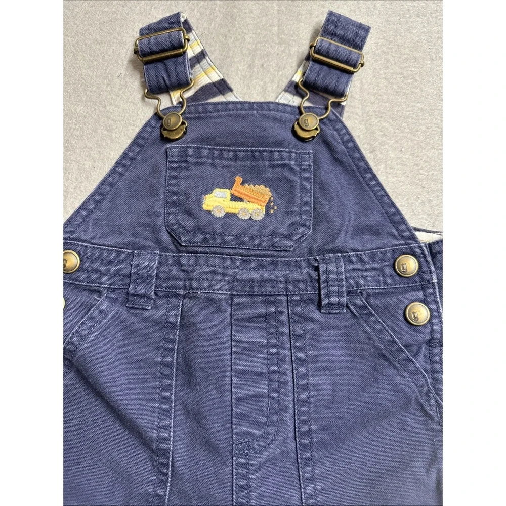 GYMBOREE Boys Navy Shortalls Embroidered Dump Truck Overalls 3-6 Months